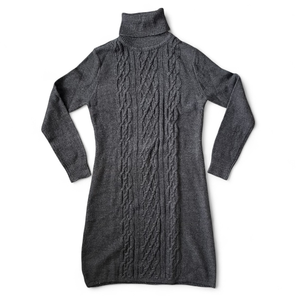 Apt 9 Gray Cable Knit Sweater Dress Women’s Size S Turtleneck Long Sleeve